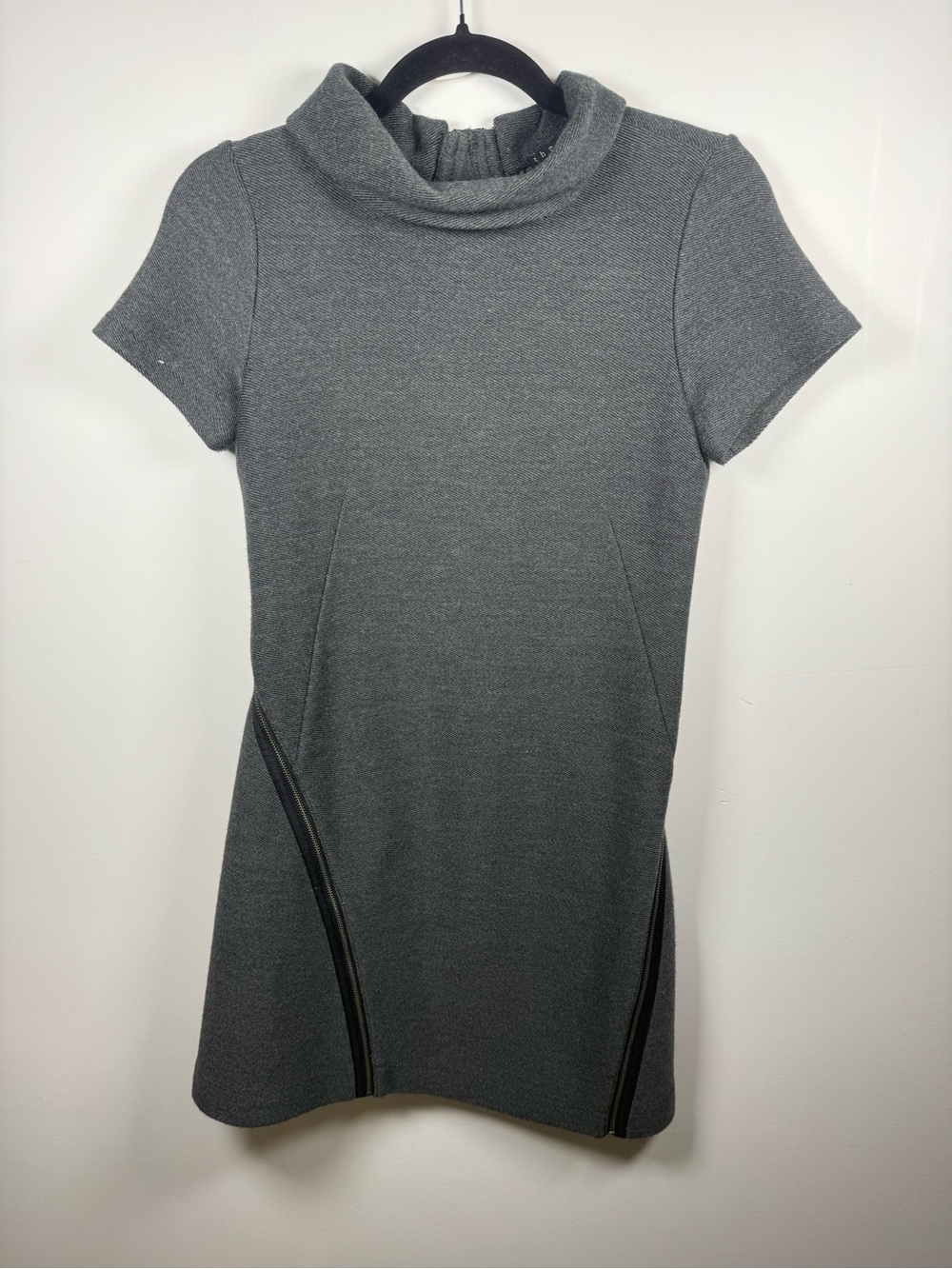 THEORY | Vyla Comfort Wool Blend Cowl Neck Zip Mini Dress Size 0
